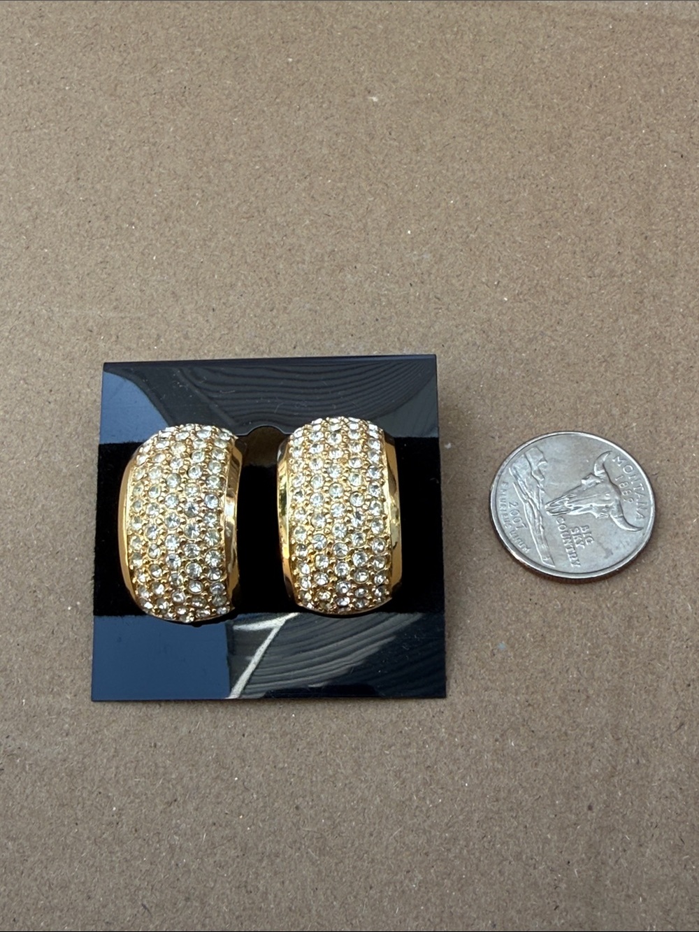 VINTAGE CHRISTIAN DIOR Gold Pave Crystal Half-Hoop Earrings - Gold Tone